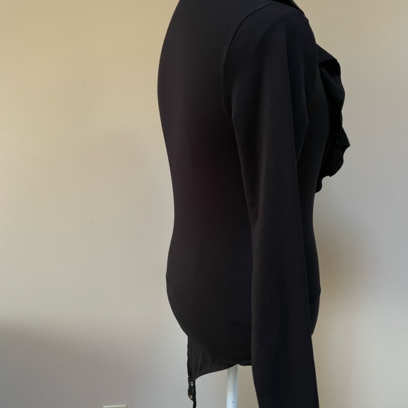 J. Crew Ruffle Front Wrap Black Long Sleeve Bodysuit, Size Medium - Picture 8 of 10